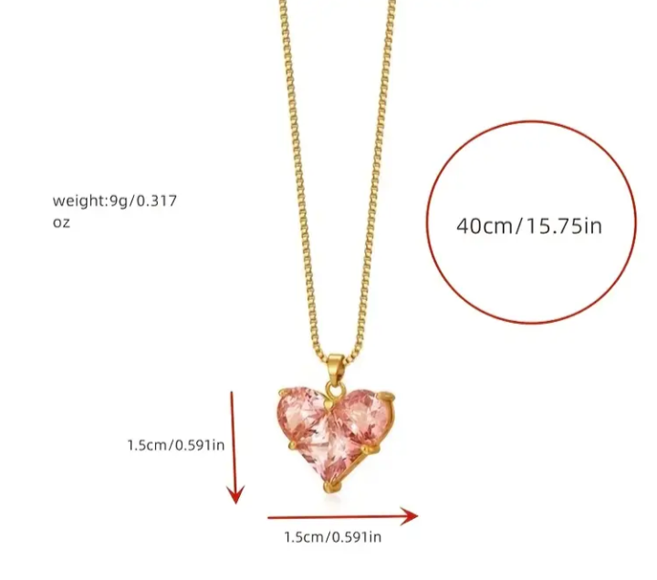 Pink Heart Necklace Zirconia