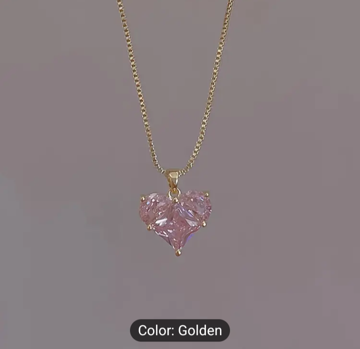 Pink Heart Necklace Zirconia