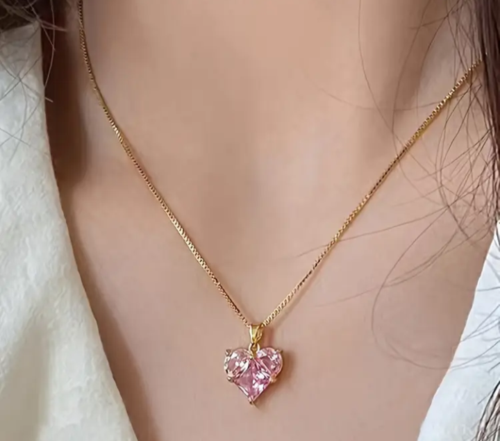 Pink Heart Necklace Zirconia