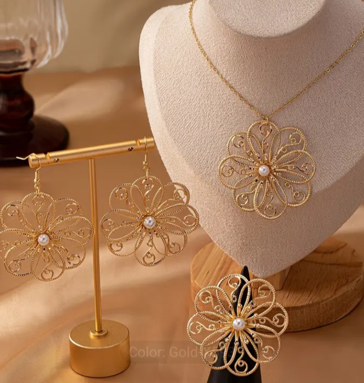 Flower Necklace Earrings And Ring